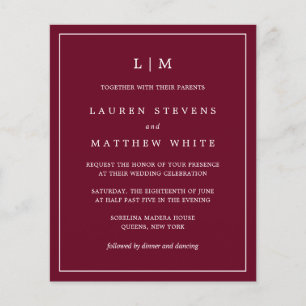 Simple Burgundy Monogram Budget Wedding Invite