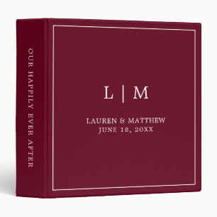 Simple Burgundy Monogram Elegant Wedding Binder