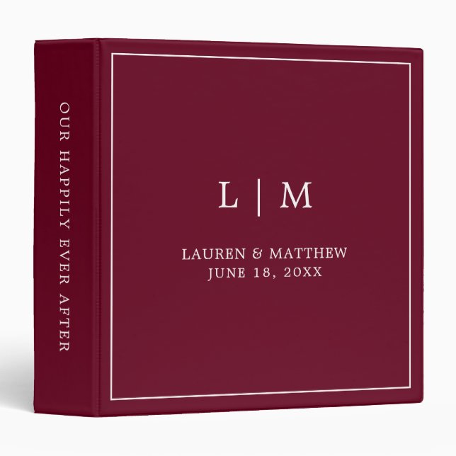 Simple Burgundy Monogram Elegant Wedding Binder (Front/Spine)