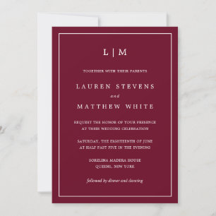 Simple Burgundy Monogram Elegant Wedding Invitation