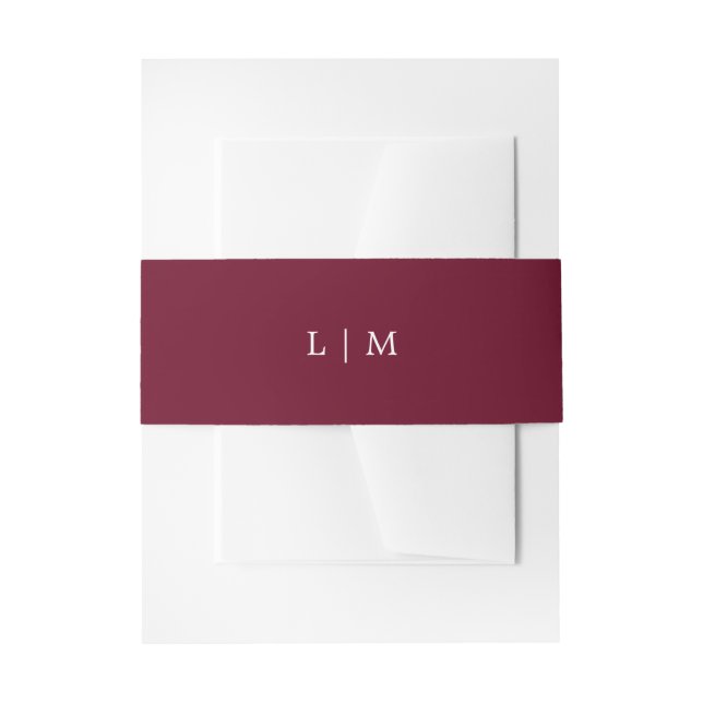 Simple Burgundy Monogram Elegant Wedding Invitation Belly Band (Front Example)