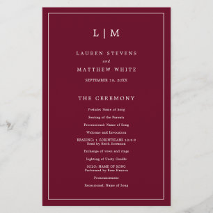 Simple Burgundy Monogram Elegant Wedding Program