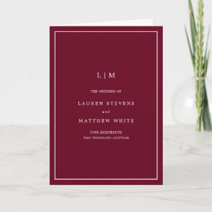 Simple Burgundy Monogram Elegant Wedding Program
