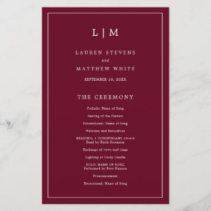 Simple Burgundy Monogram Elegant Wedding Program