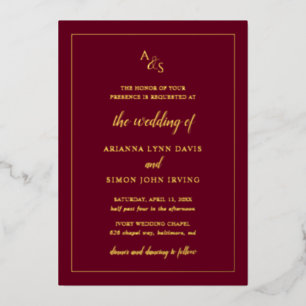 Simple Burgundy Monogram Formal Elegant Wedding