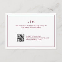 Simple Burgundy Monogram QR Code Elegant Wedding