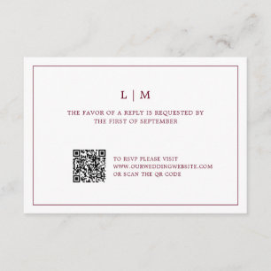 Simple Burgundy Monogram QR Code Elegant Wedding RSVP Card