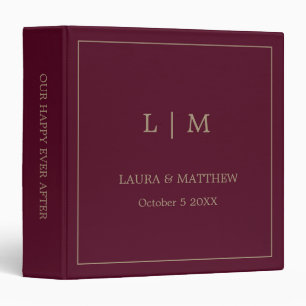 Simple Burgundy Monogram Wedding Photo Album Binder