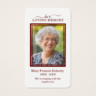 Simple Burgundy Photo Sympathy Funeral Prayer Card
