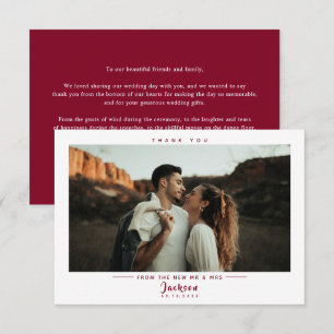 Simple Burgundy Photo Wedding Thank You Card