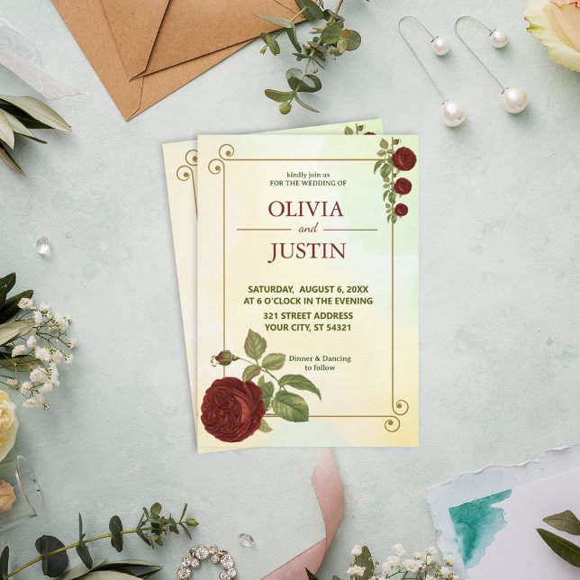 Simple Burgundy Red Flower Wedding Invitation (Creator Uploaded)