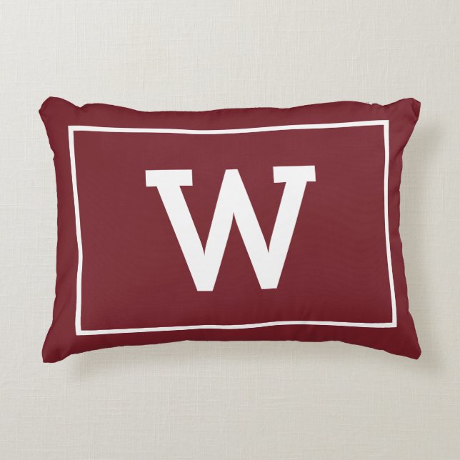 Simple Burgundy Red Initial Monogram Accent Pillow (Front)