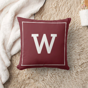 Simple Burgundy Red Initial Monogram Throw Pillow