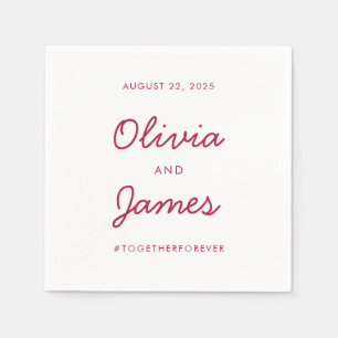 Simple Burgundy Red Marsala Script Wedding Hashtag Napkin