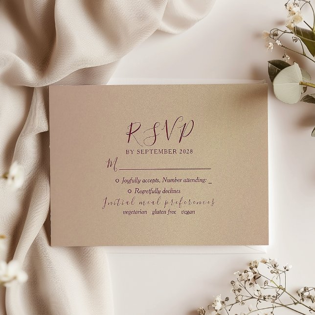 Simple Burgundy Script Wedding  RSVP Card (Creator Uploaded)