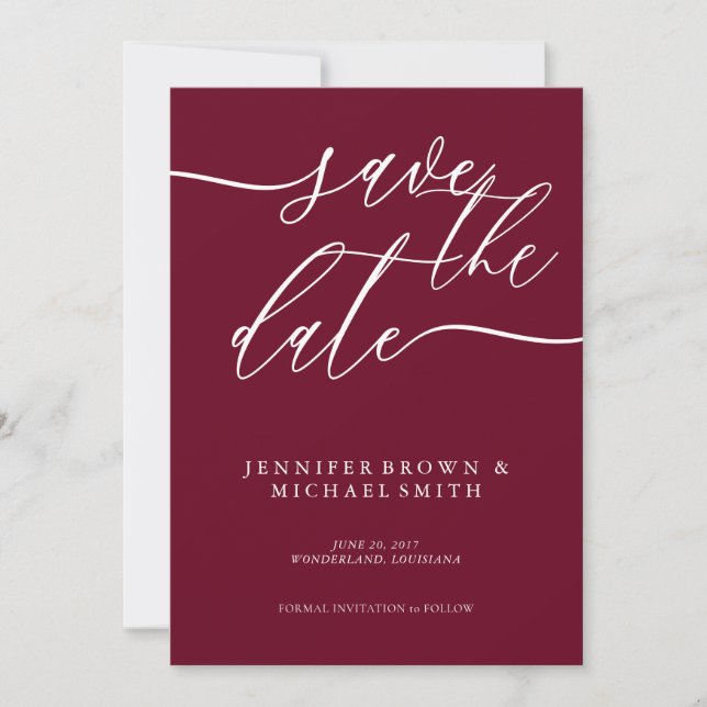 Simple burgundy special date script save the date (Front)