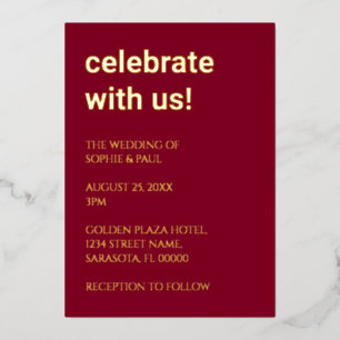 Simple Burgundy Wedding Foil Invitation