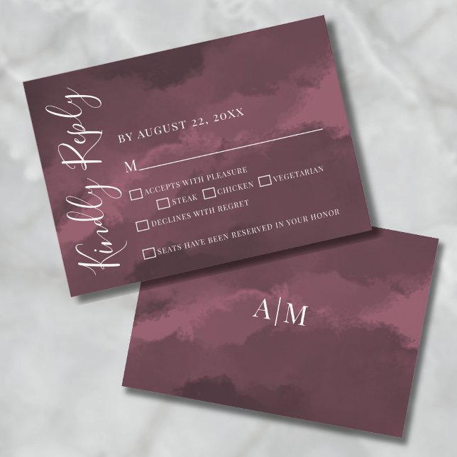 Simple Burgundy Wedding RSVP Card (Chic Elegant Watercolor Burgundy Wedding RSVP Card)