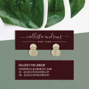 Simple Burgundy White Script Earring Display Card