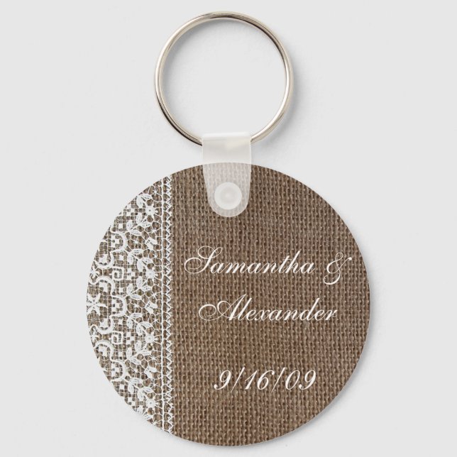 Simple Burlap and Lace Keychain (Front)