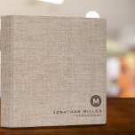 Simple Burlap Monogram Binder<br><div class="desc">Simple monogrammed binder features a modern design with monogram emblem on burlap canvas background. Custom name presented in the lower right-hand corner in stylish simple font with a complimentary minimal monogram medallion. A modern binder for home or office, a professional monogrammed binder for your workspace. Ideal for consultants, attorneys, real...</div>