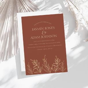 Simple Burnt Orange and Gold Leaves Wedding Invitation