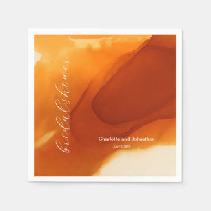 Simple Burnt Orange Modern Flowing Ink Napkins