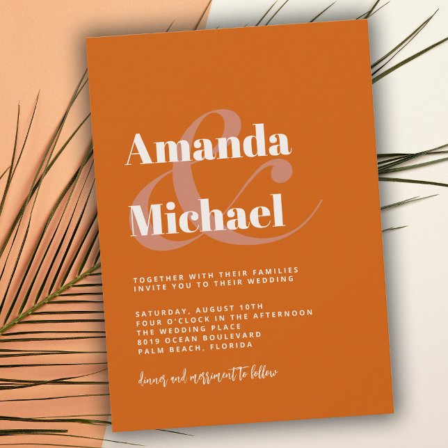 Simple Burnt Orange Modern Minimalist Wedding Invitation (Creator Uploaded)