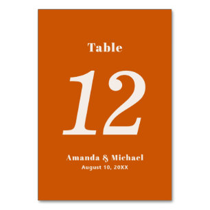 Simple Burnt Orange Modern Minimalist Wedding Table Number
