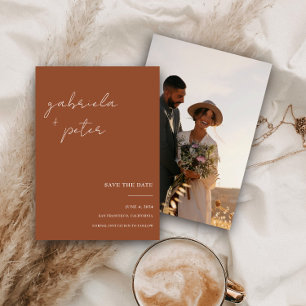 Simple Burnt Orange Photo Wedding Save The Date Invitation