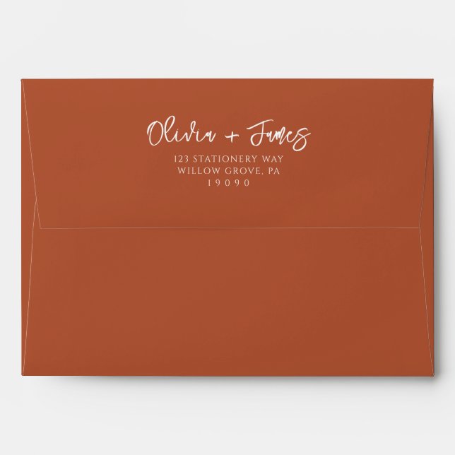 Simple Burnt Orange Terracotta Calligraphy Wedding Envelope (Back (Top Flap))