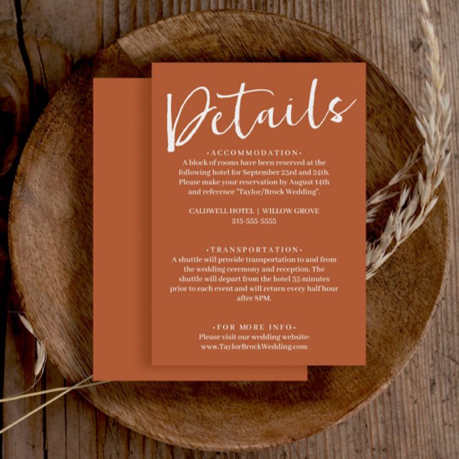Simple Burnt Orange Terracotta Wedding Details  Enclosure Card (Creator Uploaded)