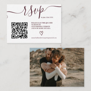 Simple burugndy wedding rsvp Qr code photo Enclosure Card