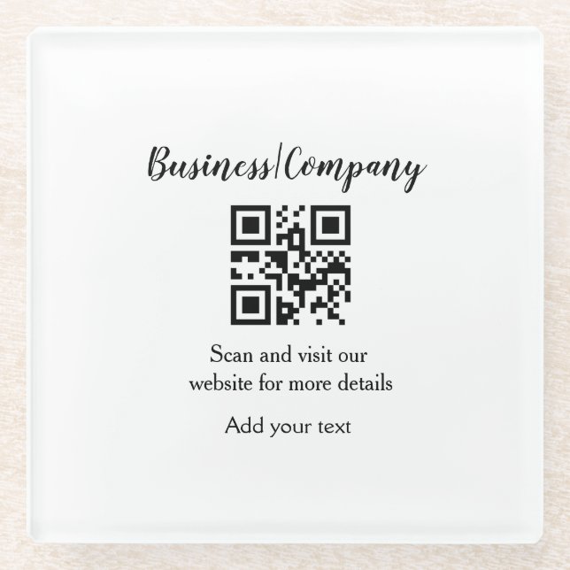 Simple business company website barcode QR add nam Glass Coaster (Front)