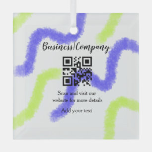 Simple business company website barcode QR add nam Glass Ornament