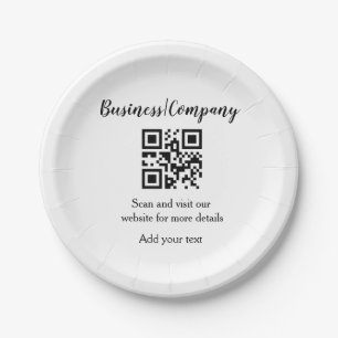 Simple business company website barcode QR add nam Paper Plate