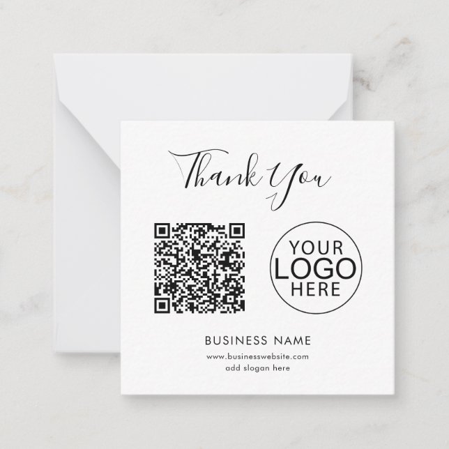 Simple Business Logo and QR Code Custom Thank You Card (Front)