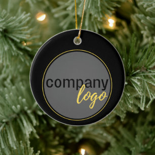 SIMPLE BUSINESS LOGO BLACK XMAS HOLIDAY DISPLAY CERAMIC ORNAMENT