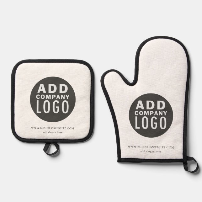 Simple Business Logo Custom Oven Mitt & Pot Holder Set (Front)