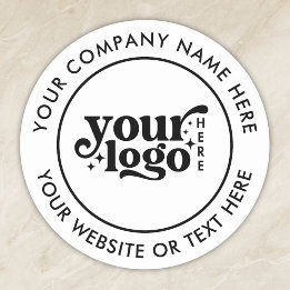 Simple Business Logo Custom Text White Classic Round Sticker