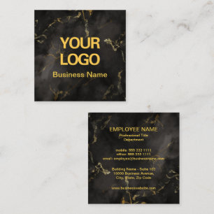 Simple Business Logo Elegant Black and Gold Marble Square Business Card