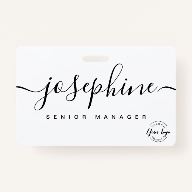 Simple business logo Elegant Custom script name Badge (Front)