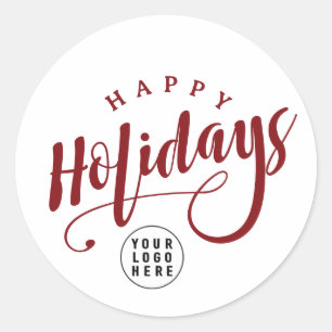 Simple Business Logo Happy Holidays Script Classic Round Sticker