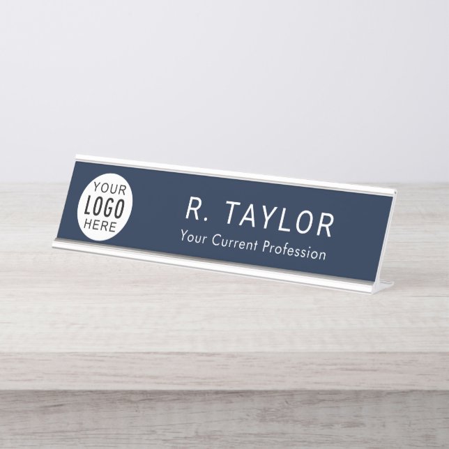Simple Business Logo Modern Custom Employee Desk Name Plate (Front)