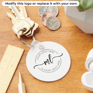 Simple Business Logo Monogram Initials White Keychain