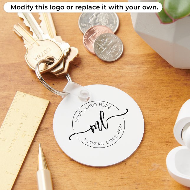Simple Business Logo Monogram Initials White Keychain (Creator Uploaded)