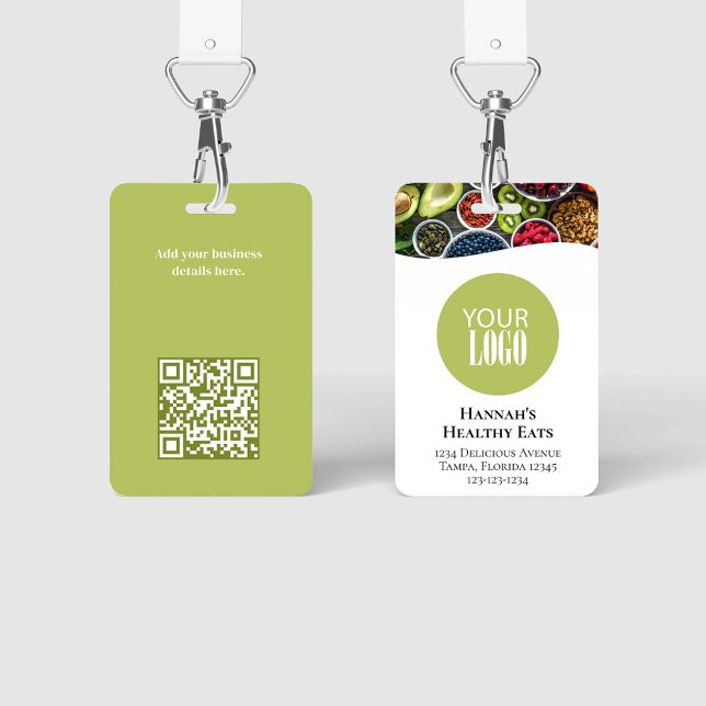 Simple Business Logo Photo QR Code Green Badge (Simple photo badges with a full bleed photo template. )