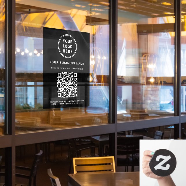 Simple Business Logo QR Code Black Window Cling (Restaurant Window)