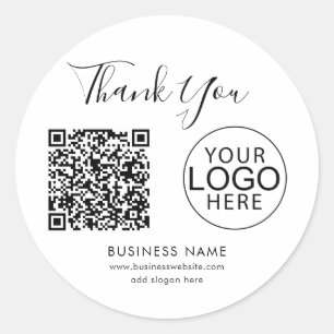 Simple Business Logo QR Code Custom Thank You Classic Round Sticker