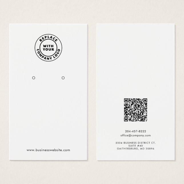 Simple Business Logo QR Code Earrings Display Card (Front & Back)
